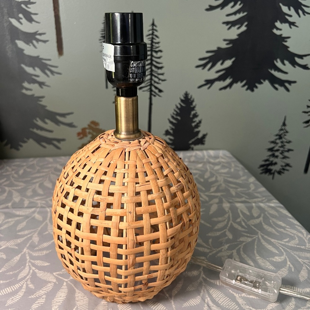 Boho Woven Rattan Table Lamp Base Natural Wicker Brass Accent Small Desk Lamp